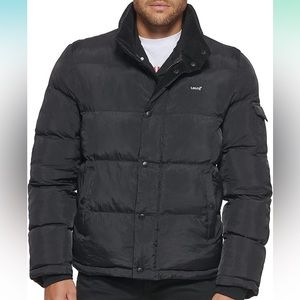 NWT Men's Black Levis Stand Collar Quilted Puffer Jacket, Size M